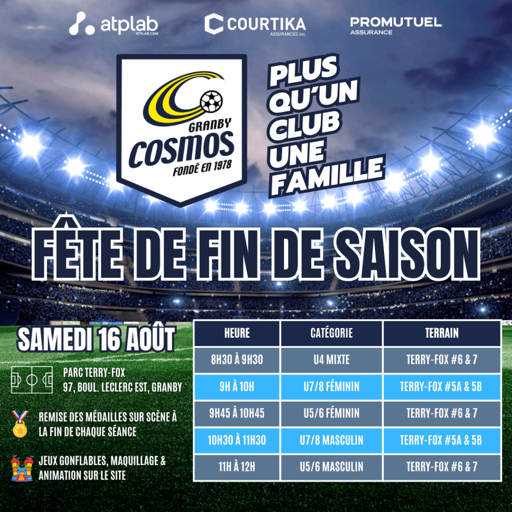 FÊTE DE FIN DE SAISON CDC U4 À U8 - Cosmos - Club de soccer