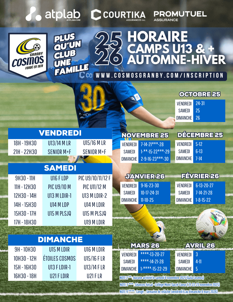 CAMPS U13 & + HIVER 2026 - Cosmos - Club de soccer CAMPS U13 & + HIVER 2026 - Cosmos - Club de soccer