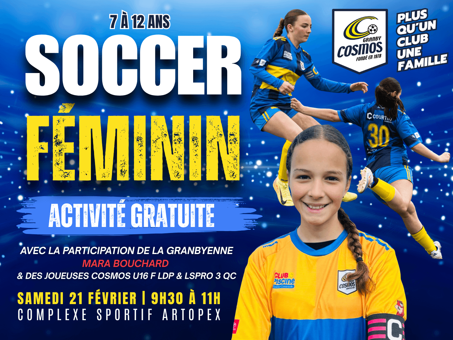 ACTIVITÉ GRATUITE DE SOCCER FÉMININ - Cosmos - Club de soccer ACTIVITÉ GRATUITE DE SOCCER FÉMININ - Cosmos - Club de soccer