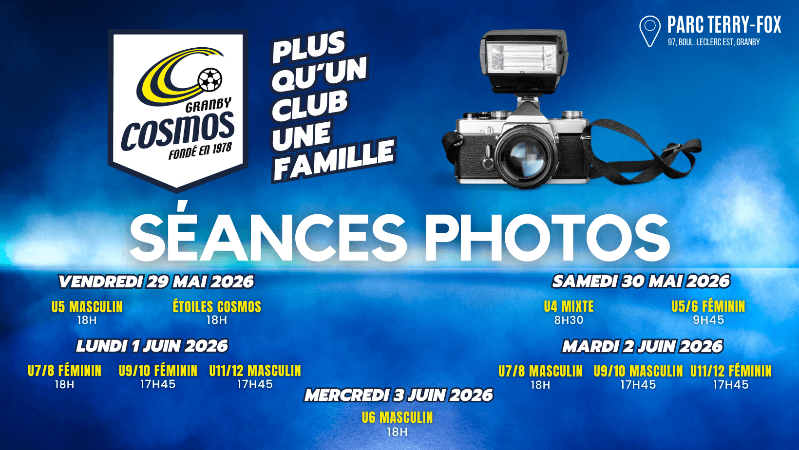 SÉANCES PHOTOS 2026 - Cosmos - Club de soccer SÉANCES PHOTOS 2026