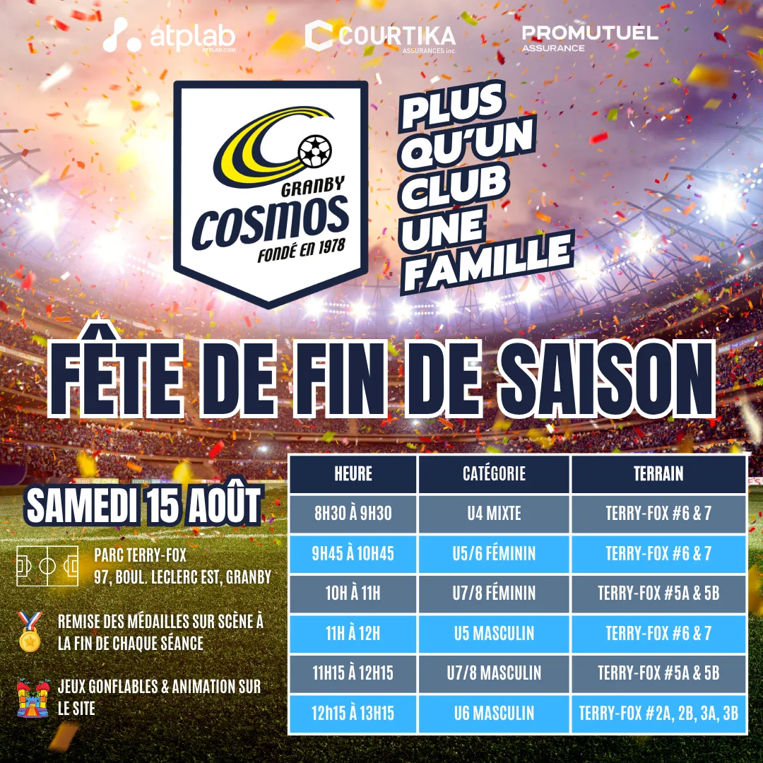 FÊTE DE FIN DE SAISON DES CDC U4 À U8 - Cosmos - Club de soccer FÊTE DE FIN DE SAISON DES CDC U4 À U8